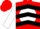 Silk - Red, black 'c' and red 'h' on white disc, black chevrons on white sleeves, red cap