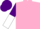 Silk - Pink, white and purple thirds, purple 'wrs', purple and white halved sleeves, purple cap