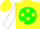 Silk - Yellow, green disc, yellow stars on white sleeves, yellow cap
