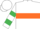 Silk - White, orange hoop, emerald green bars on sleeves, white cap