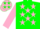 Silk - Green, pink stars, green strips on pink sleeves
