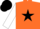 Silk - Orange, black star, black bars on white sleeves, black cap