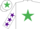Silk - WHITE, emerald green star, purple stars on sleeves, white cap, em.green star