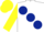 Silk - WHITE, large dark blue spots, yellow sleeves & cap