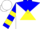 Silk - White, blue and yellow triangle, blue yoke, blue and yellow hoops on sleeves