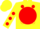 Silk - Yellow, yellow 'jt' on red disc, red spots