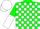 Silk - Hunter green and white blocks, hunter green and white vertical halved sleeves, white cap