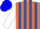 Silk - Orange, poker symbols, royal blue stripes on white sleeves, orange and blue cap
