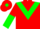 Silk - Red, green chevron, red sleeves, green halved, red cap, green diamond