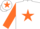 Silk - White, orange star & sleeves, orange star on cap