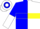 Silk - Blue and white halves, yellow hoop, yellow hoop on blue and white halved sleeves