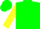 Silk - Green, green 'ws', yellow 'sunglasses' and hoops on body, green bars on yellow sleeves