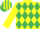 Silk - YELLOW & EMERALD GREEN DIAMONDS, yellow sleeves, striped cap