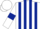 Silk - White and Dark Blue stripes, White sleeves, Dark Blue armlets, White cap