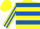 Silk - Yellow, silver 'rg', royal blue hoops, royal blue stripe on sleeves, yellow cap