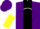 Silk - Purple, black panel with 're' in white circle, white and yellow halved sleeves, purple cap