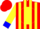 Silk - Red, yellow stripes, black 'sead' , black 'm' on yellow disc on back, blue cuffs on yellow sleeves