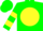 Silk - Green, green 'a' on yellow disc, yellow bars on sleeves, green cap