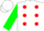 Silk - White, red spots, green sleeves, green spots on white cap