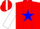 Silk - Red, blue circled 'v' on white star, blue star stripe and red stripe on white sleeves