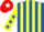 Silk - Royal Blue and Yellow stripes, Yellow sleeves, Royal Blue stars, Red cap, White star