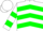 Silk - White, green g/d on back, green chevrons on front, green bars on sleeves