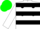 Silk - White, white 'tg' on green and black spots, green and black hoops, green cap