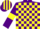 Silk - Purple and Yellow check, Purple sleeves, Yellow armlets, striped cap