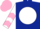 Silk - Dark blue, white disc, pink 'h', white sleeves, pink chevrons, pink cap