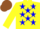Silk - Yellow body, blue stars, yellow arms, brown cap