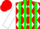 Silk - Red with white diamonds, green stripes on white sleeves, red cap
