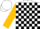 Silk - White, black emblem, black blocks on gold sleeves, white cap