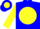 Silk - Blue, 'e' on yellow disc, yellow sleeves