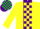 Silk - Yellow, purple stripe, purple and green masks, purple, green, and yellow blocks on sleeves