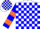 Silk - White, blue blocks, blue 'cccr' on orange oval, orange bars on sleeves