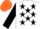 Silk - White, black stars, black sleeves, orange cap