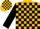 Silk - Gold, black circled 'rr', black blocks on sleeves