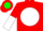 Silk - Bright red, green 'b' on white disc, red and white vertically halved sleeves