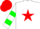 Silk - White, red star, two green hoops on sleeves, white and red cap, green visor