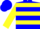 Silk - Blue yellow hoops, 'lh farms emblem' on yellow sleeves