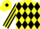 Silk - Yellow, black diamonds, black 'f' and horseshoe, black diamond stripe on sleeves