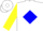 Silk - White, yellow 'cf' in blue diamond frame, yellow sleeves