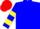 Silk - Blue, red hearts, white sleeves, yellow hoop, blue and red cap