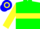 Silk - Green, blue framed yellow 'chg', blue framed yellow hoop, blue framed yellow hoop on sleeves