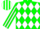 Silk - Green and white diamonds, green sleeves, white stripes on green sleeves