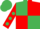 Silk - Emerald Green and Red (quartered), Red sleeves, Emerald Green spots