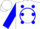 Silk - White with blue spots, 'm' in circle on back, blue sleeves