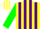 Silk - Yellow, white 'sss' on green shamrock, yellow and purple stripes on green sleeves