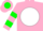 Silk - Pink, kelly green 'dmh' on white disc, kelly green bars on sleeves