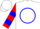 Silk - White, red 'jcp' in blue circle, red and blue bars on sleeves